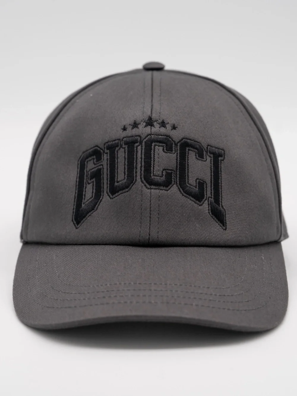 Gucci Men's Grey Baseball Cap Black Logo Embroidered Cotton Hat Size M 58cm